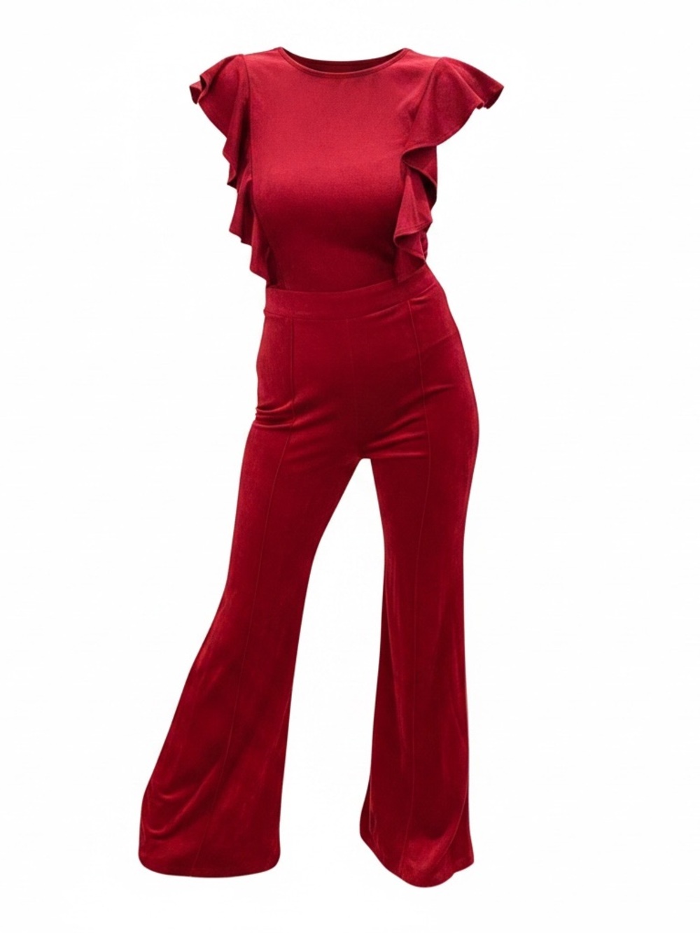 Burgundy Ruffle Sleeve  Jumpsuit
